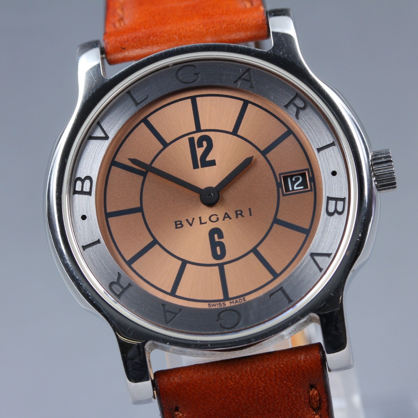 New Batt BVLGARI SOLOTEMPO ST35S Pink Quartz Men's Watch 35mm JAPAN Box
