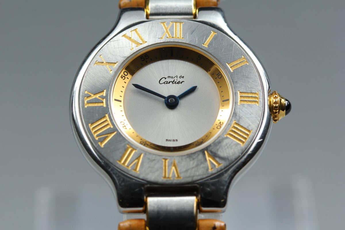 Vintage Cartier Must De 21 1340 Silver Quartz Women's Watch 27mm JAPAN Box
