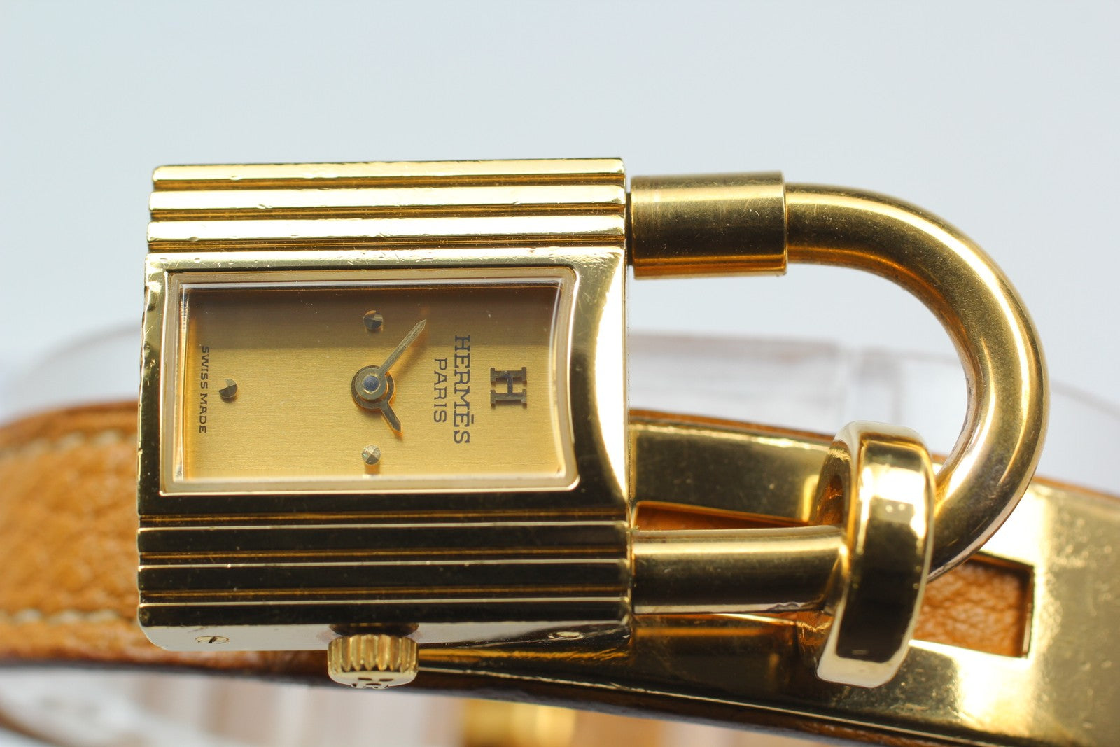 New Batt* HERMES Kelly KE1.201 Gold Dial Quartz Women's Watch JAPAN Exc+5*Box