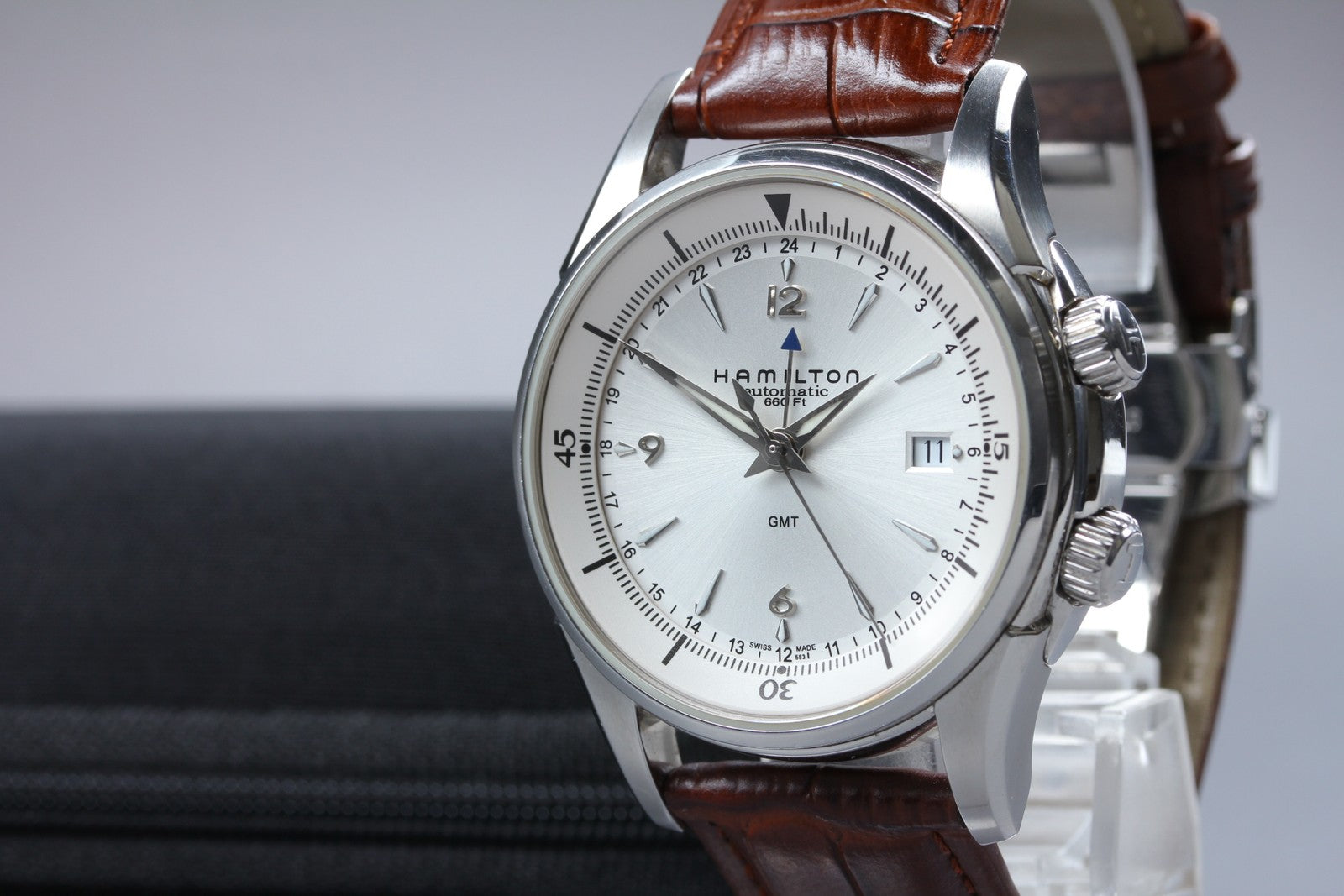 HAMILTON Jazzmaster Traveler H326250 Silver Mens Date Automatic GMT Watch Exc+5