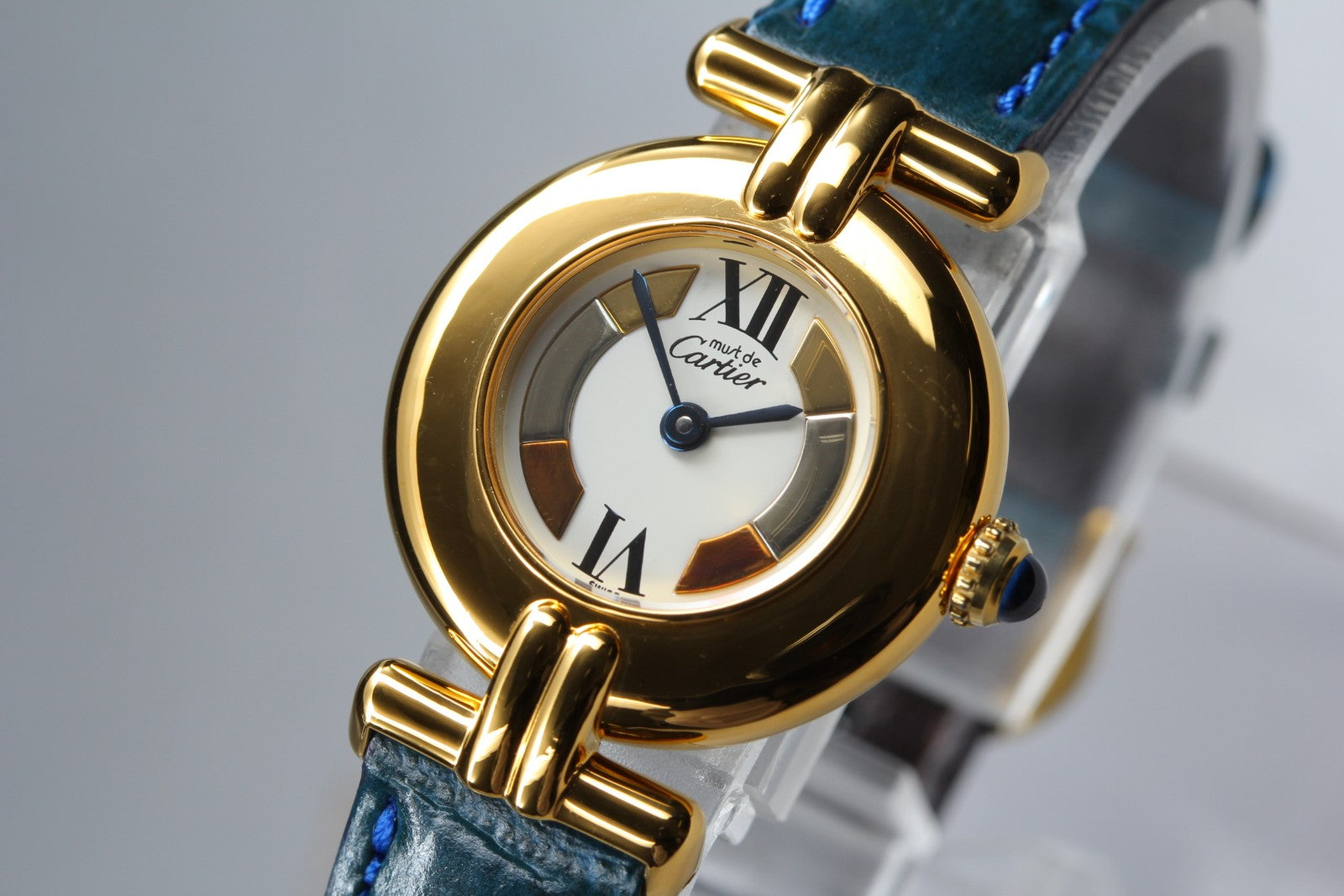 Vintage Cartier Must Colisee Vermeil 590002 Blue Gold Women's Quartz Watch