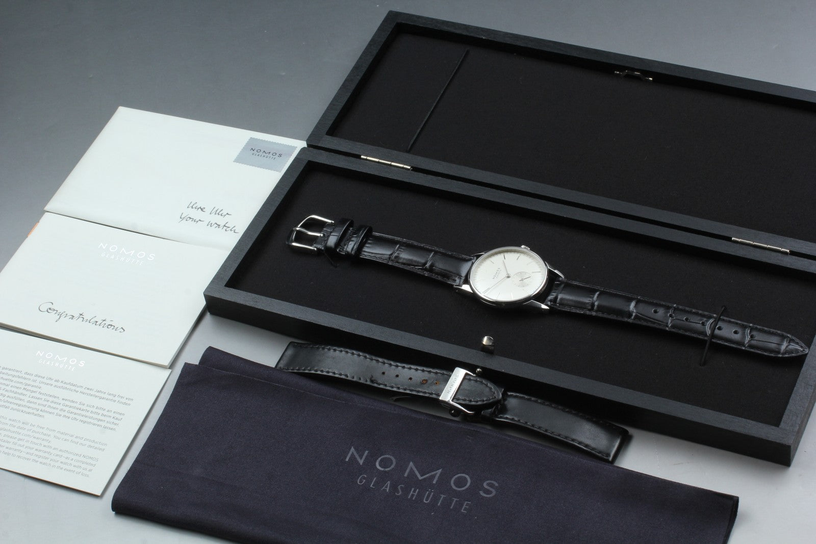 NOMOS Glashutte Orion 306 White Black Manual Winding Small Second Mens Watch Box