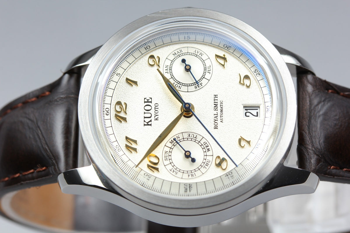 KUOE KYOTO ROYAL SMITH 90-010 Ivory Brown 35mm Automatic Men's Watch JAPAN Box