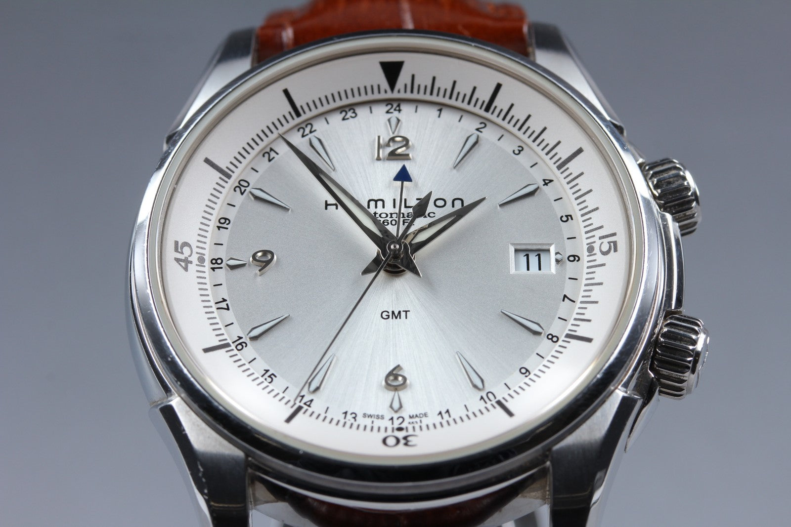 HAMILTON Jazzmaster Traveler H326250 Silver Mens Date Automatic GMT Watch Exc+5