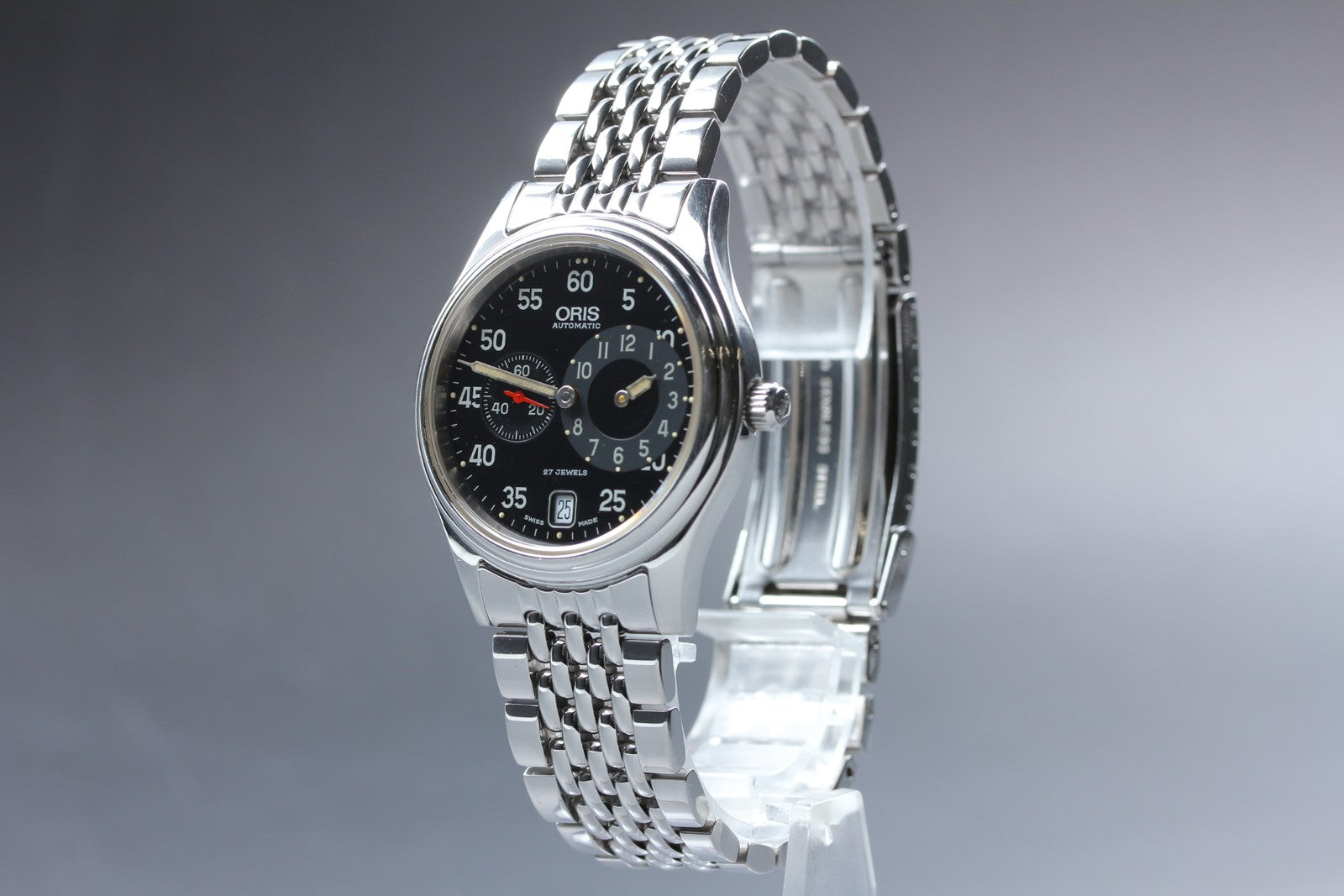 Vintage Oris Pointer 7403 Black Men's Automatic Small Second Watch 35mm Exc+5