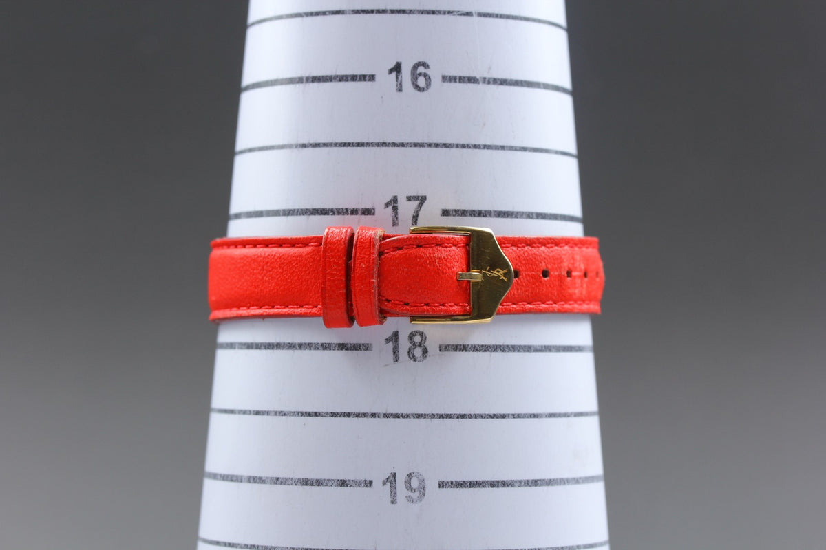 Yves Saint Laurent Heart Gold Red Leather 30mm Women's Watch Quartz Vintage