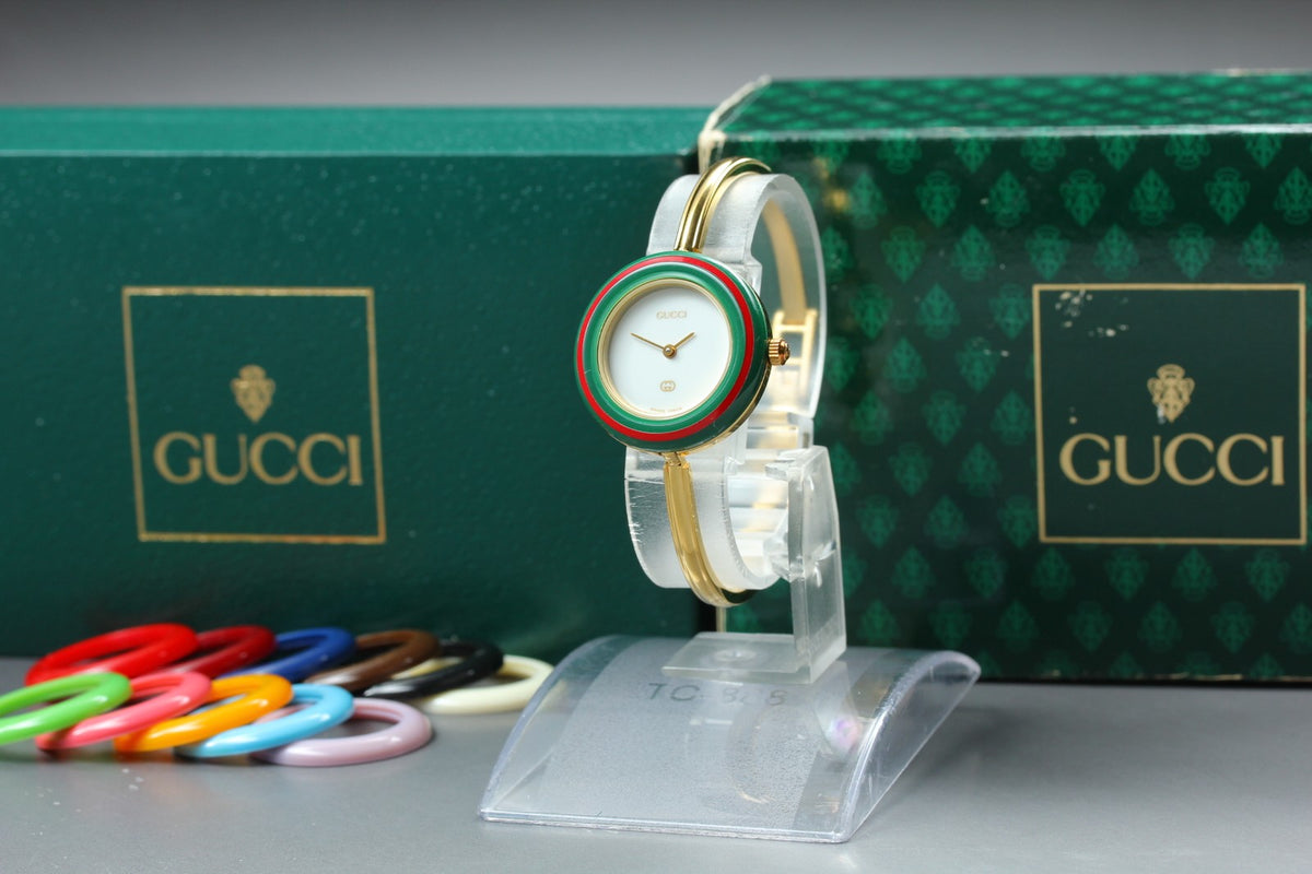 New Batt Vintage GUCCI Change Bezel 11/12 12Color Quartz Women's Watch JAPAN Box
