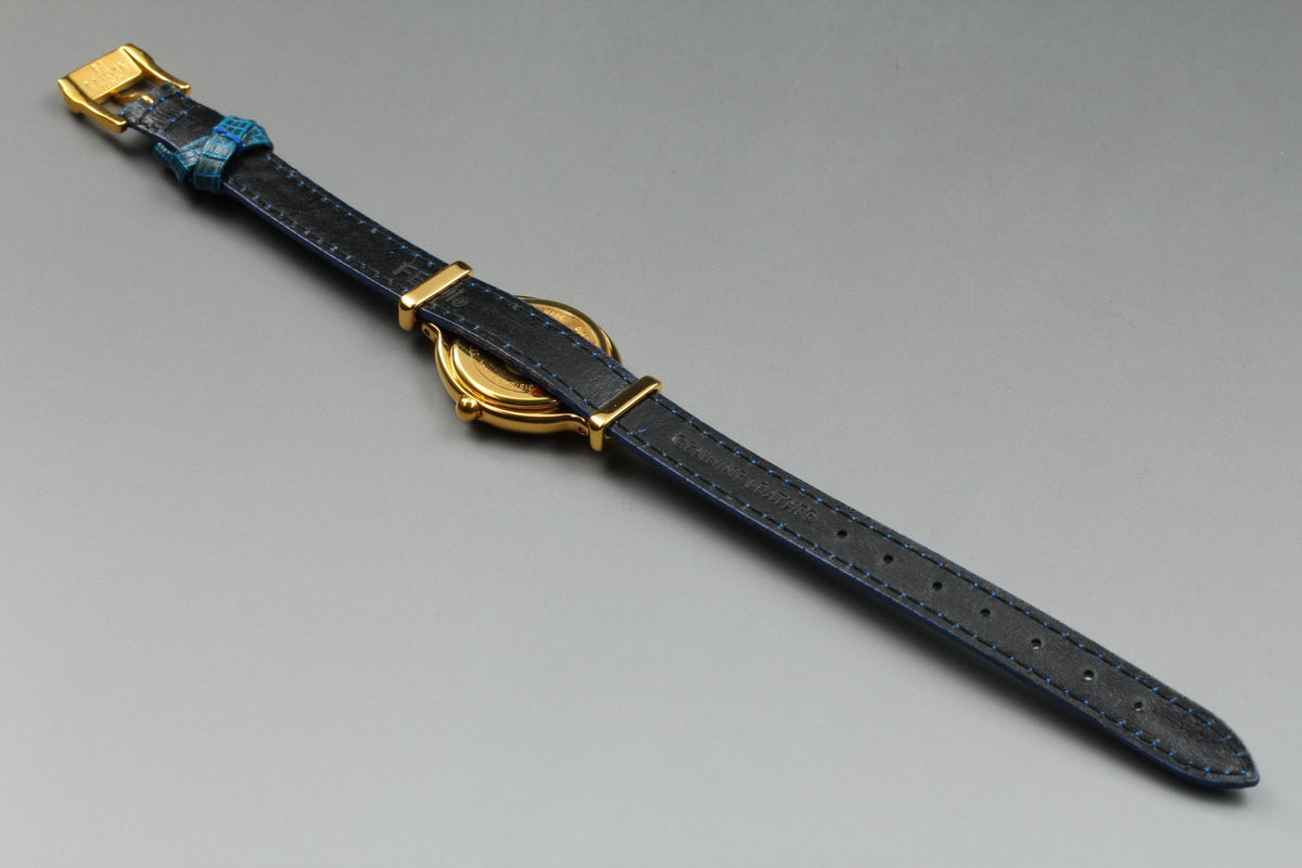 FENDI 640L Chameleon Blue Leather Belt Gold 24mm Women's Quartz Watch Vintage