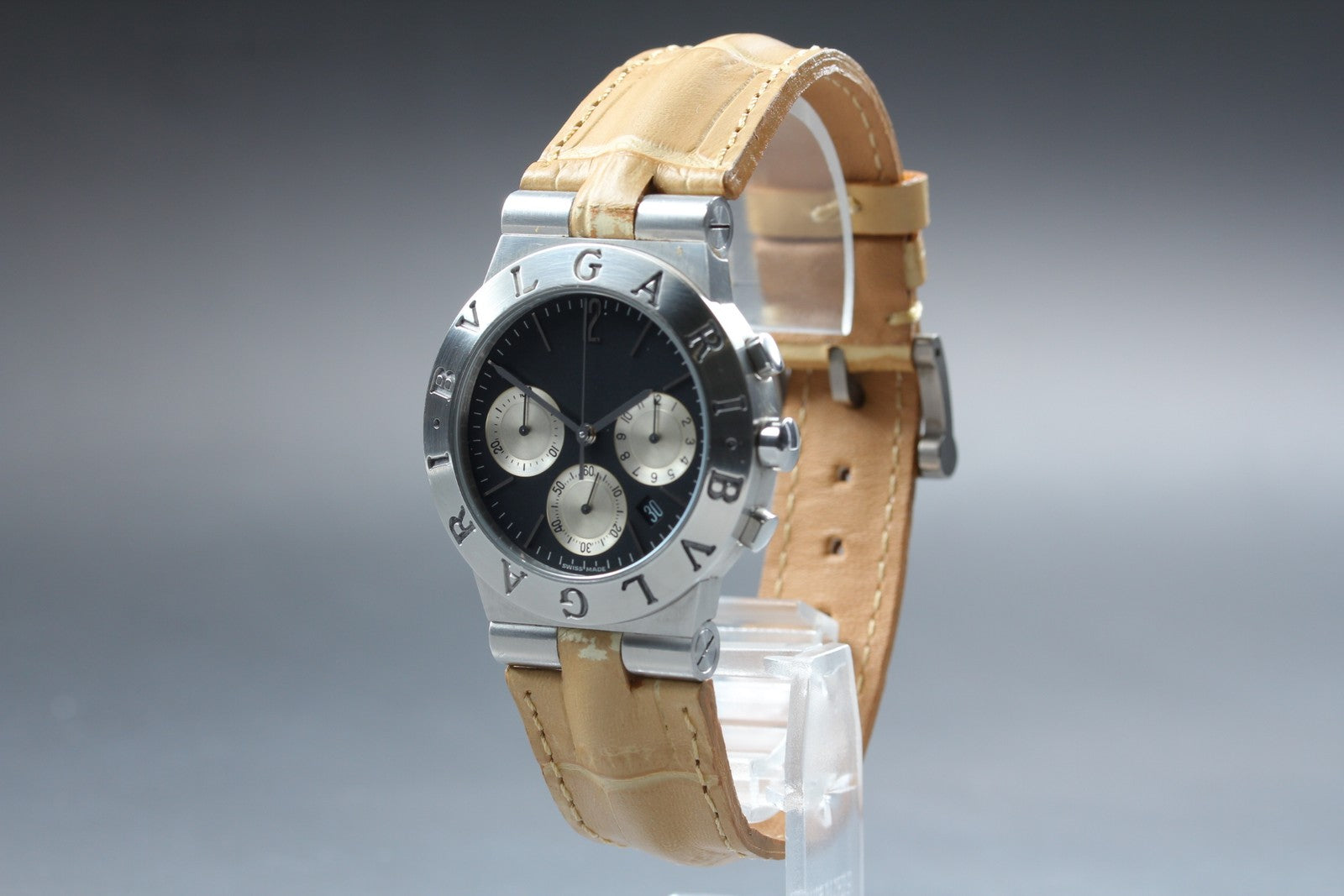 BVLGARI Diagono CH35S Quartz Chronograph Black Men's Watch 36mm JAPAN Exc+5*Box