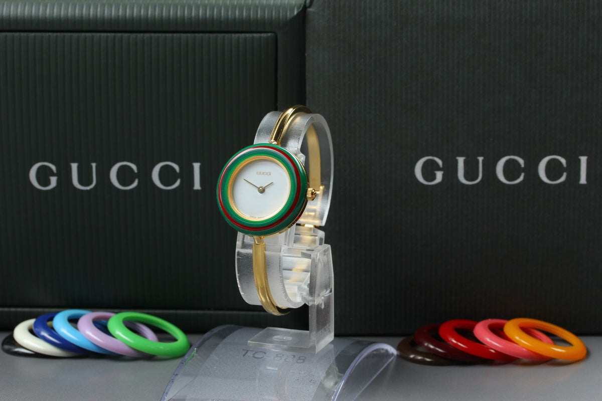 GUCCI Change Bezel 11/12.2 12Color Quartz Women's Watch 25mm JAPAN Box New Batt