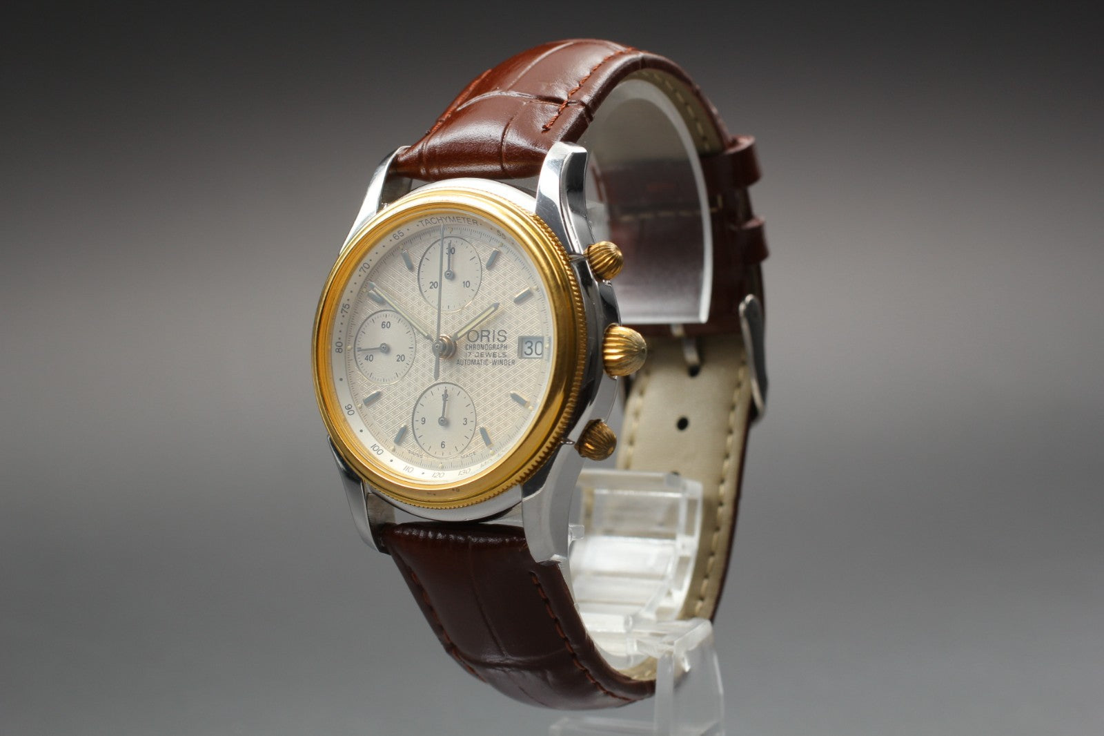 ORIS 7415 Chronograph Silver Dial Date Automatic Men's Watch 37mm JP Exc+5*Box