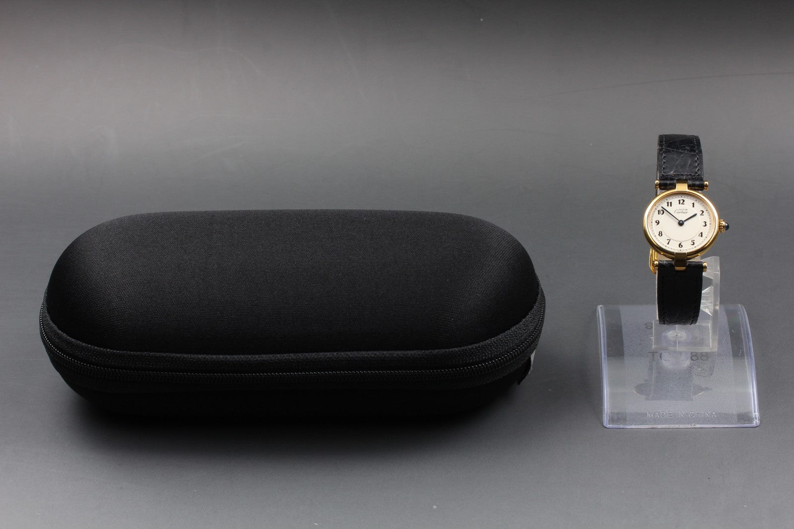 Vintage Cartier Must Vendome Vermeil 590004 Gold Black 24mm Women's Qz Watch
