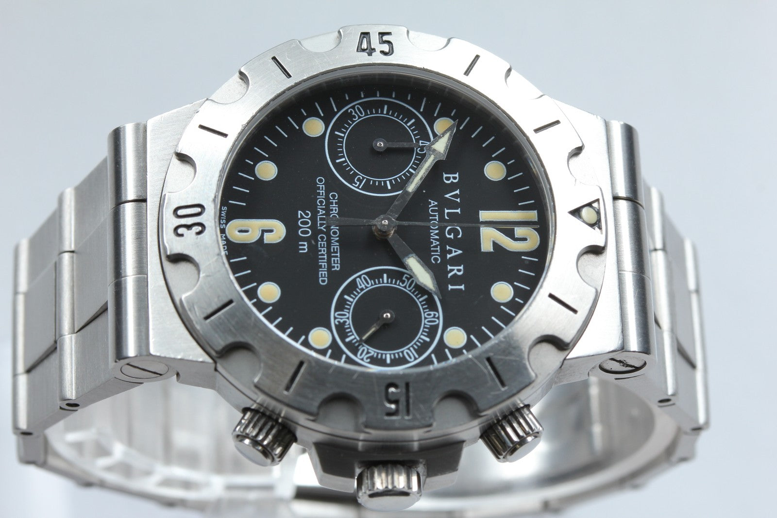 BVLGARI Diagono Scuba SC38S Chronograph Automatic Black Boy's Watch 39mm JAPAN