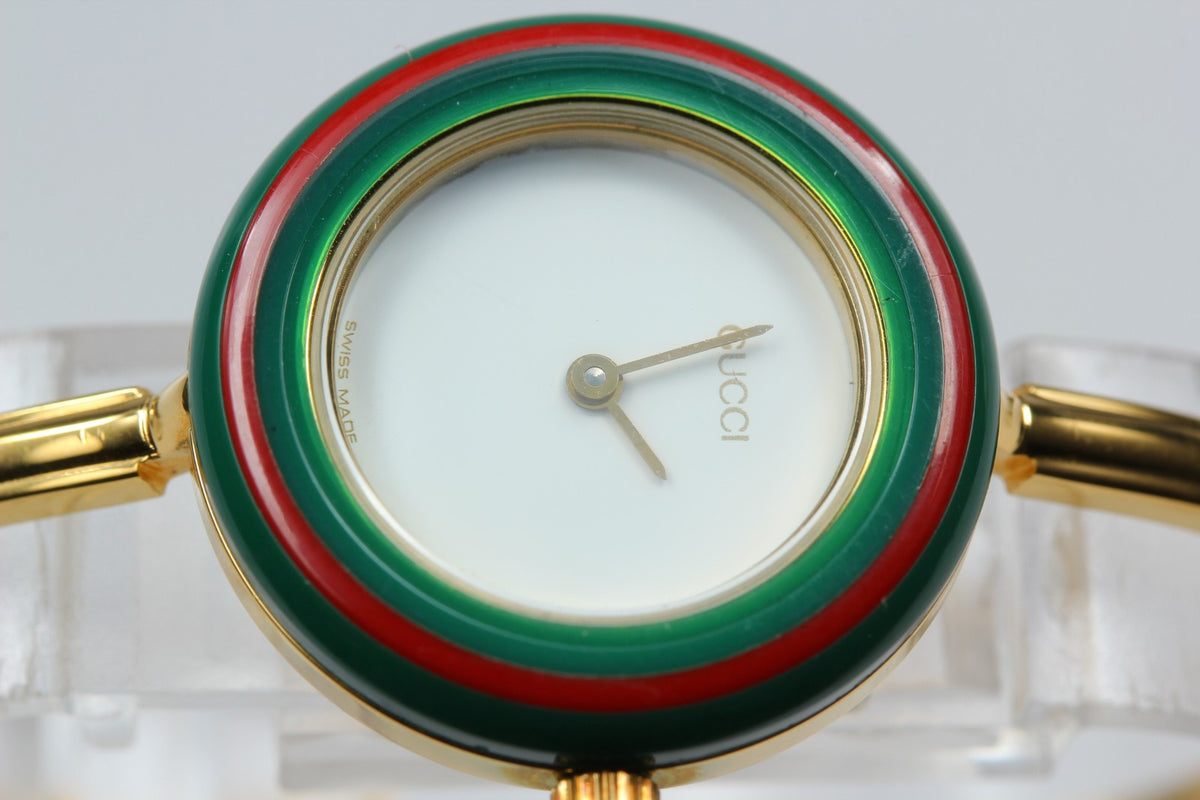 GUCCI Change Bezel Bangle 11/12.2 12Color Quartz Women's Watch 25mm JAPAN Box