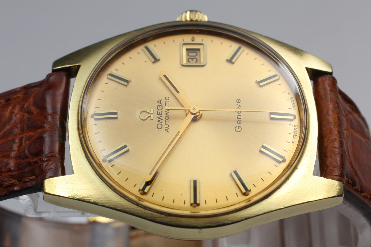 OMEGA Geneve 166.041 Cal.565 Date Gold Brown 34mm Automatic Men's Watch Vintage