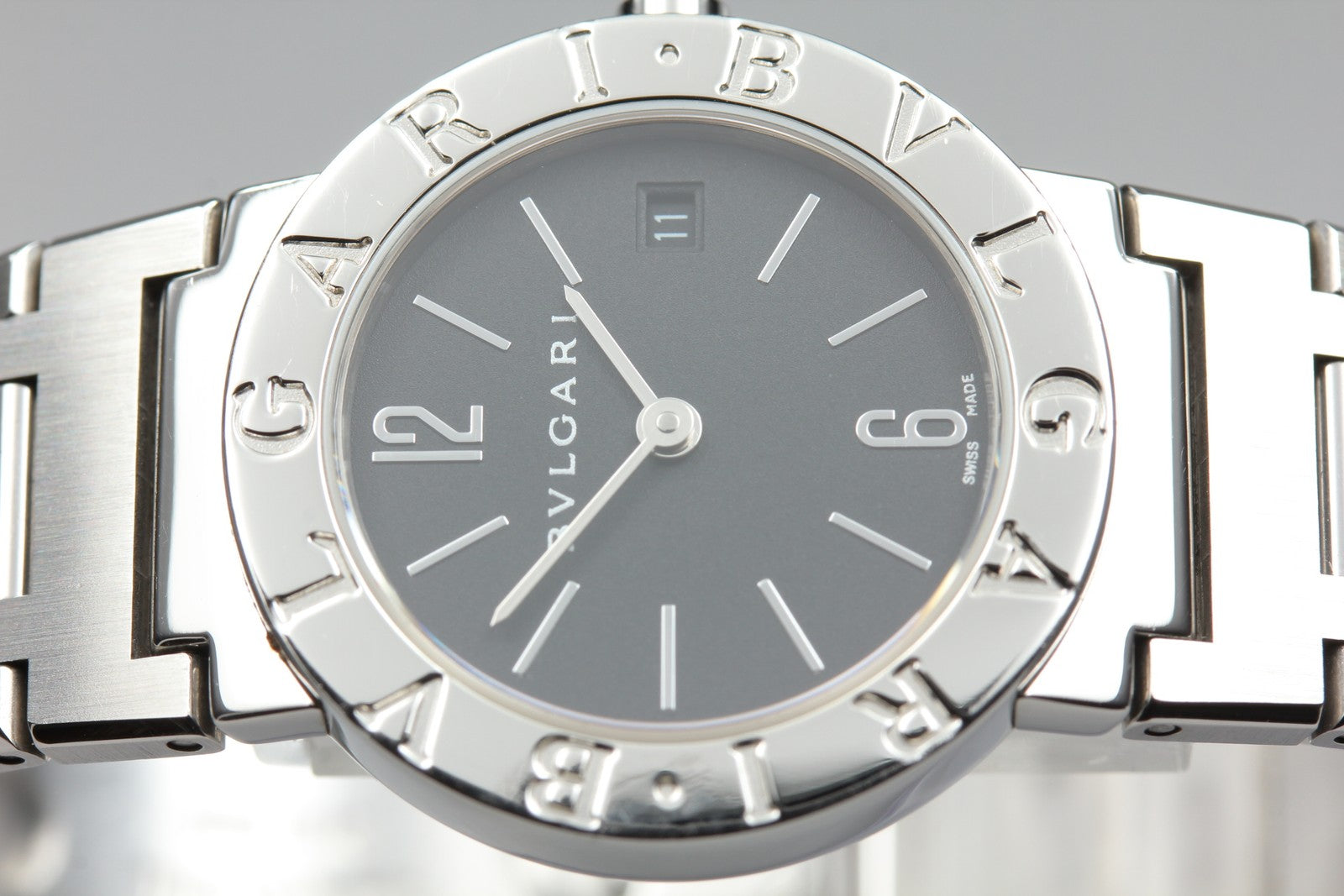 New Batt BVLGARI BB26SS Black Dial Quartz Date Women's Watch 26mm Used JAPAN