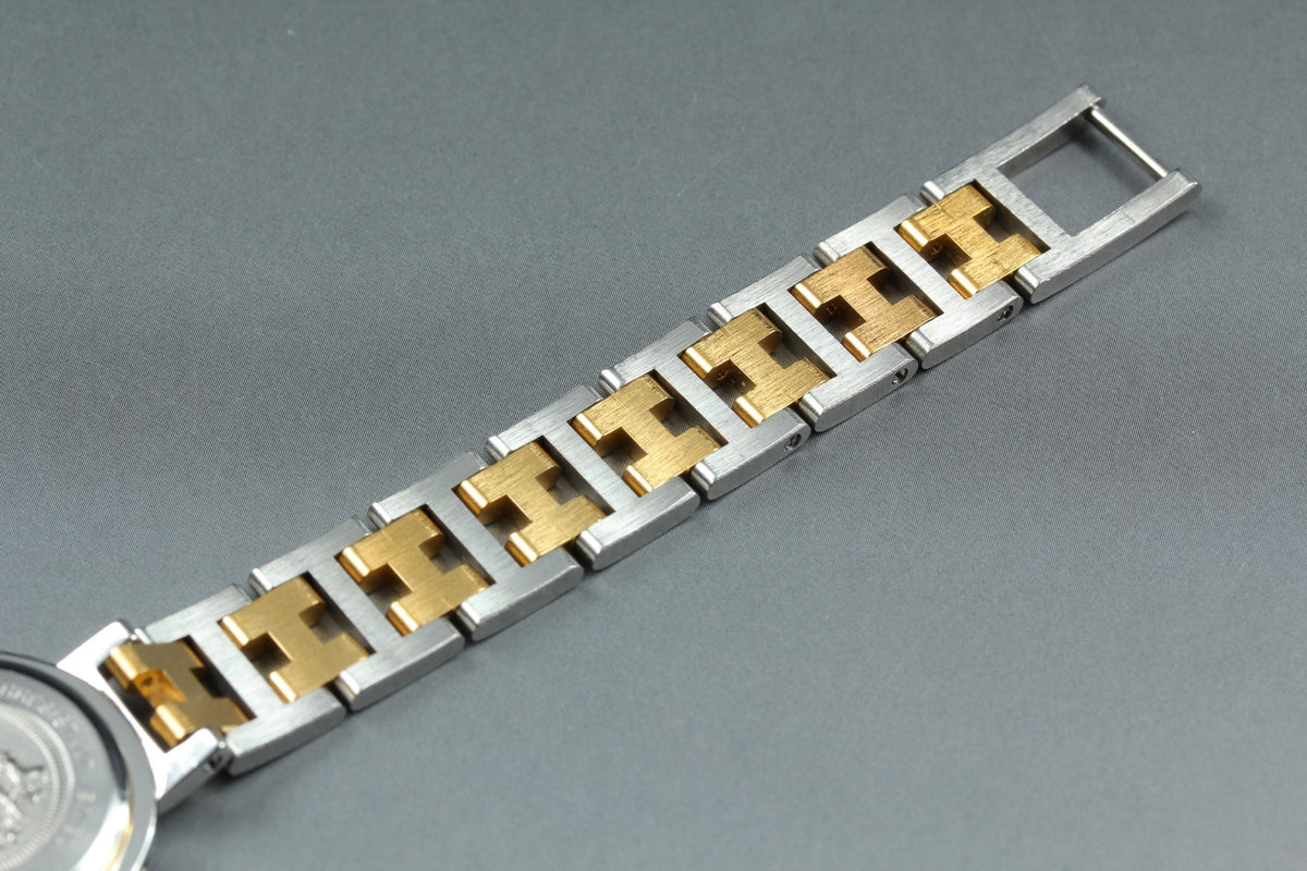 HERMES Clipper White Dial Gold Bracelet 24mm Woman's Quartz Watch Vintage