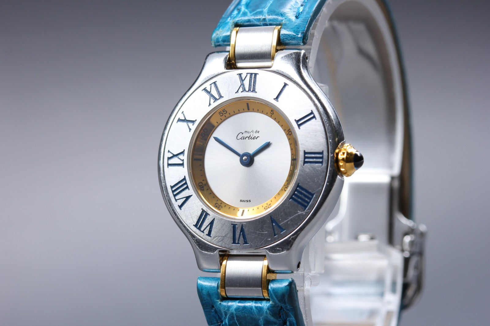 Exc+5 Box Cartier Must de Cartier 21 1340 Blue Silver 27mm Women's Quartz Watch