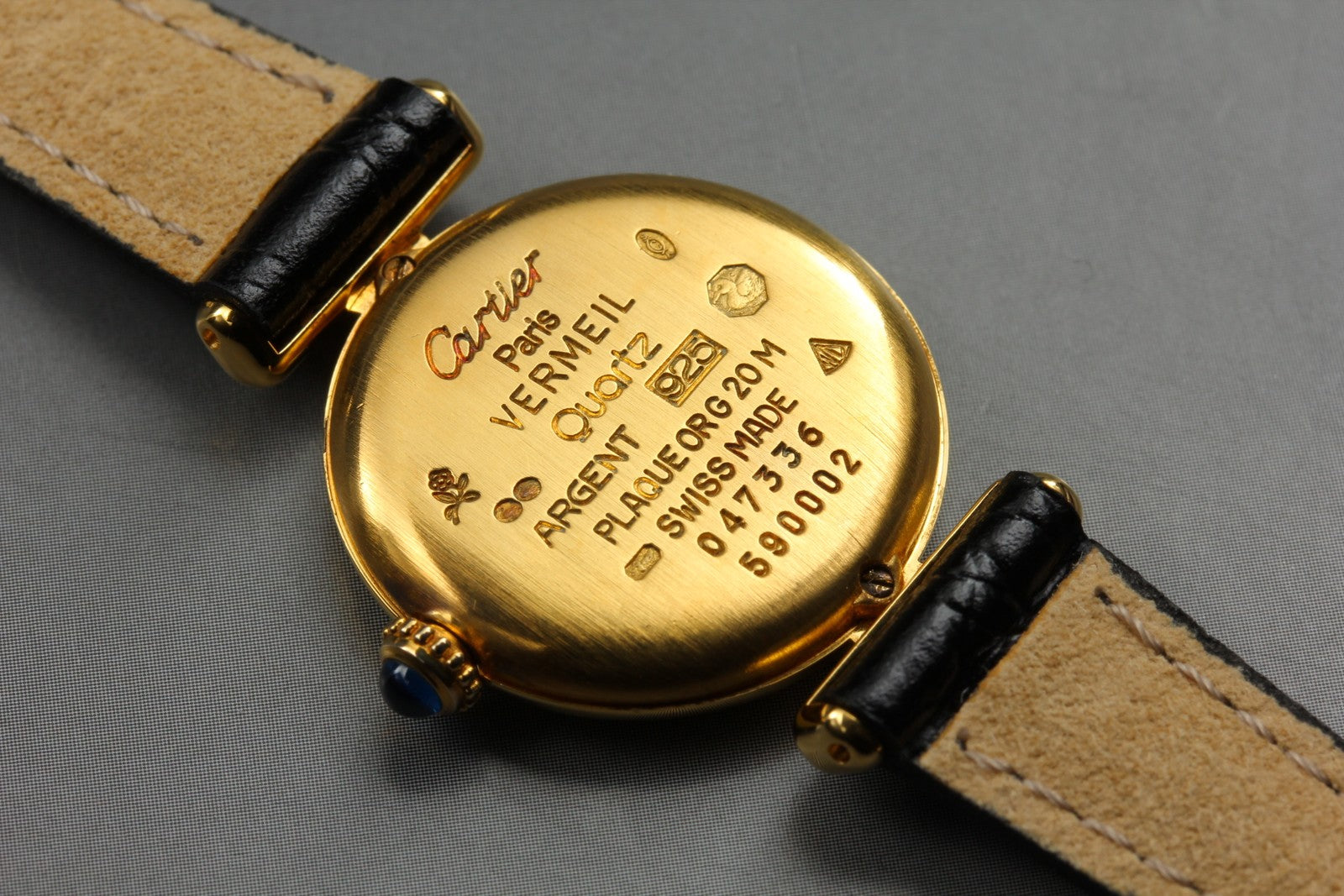 Vintage Cartier Must Colisee Vermeil 590002 Black Dial Gold Women's Quartz Watch