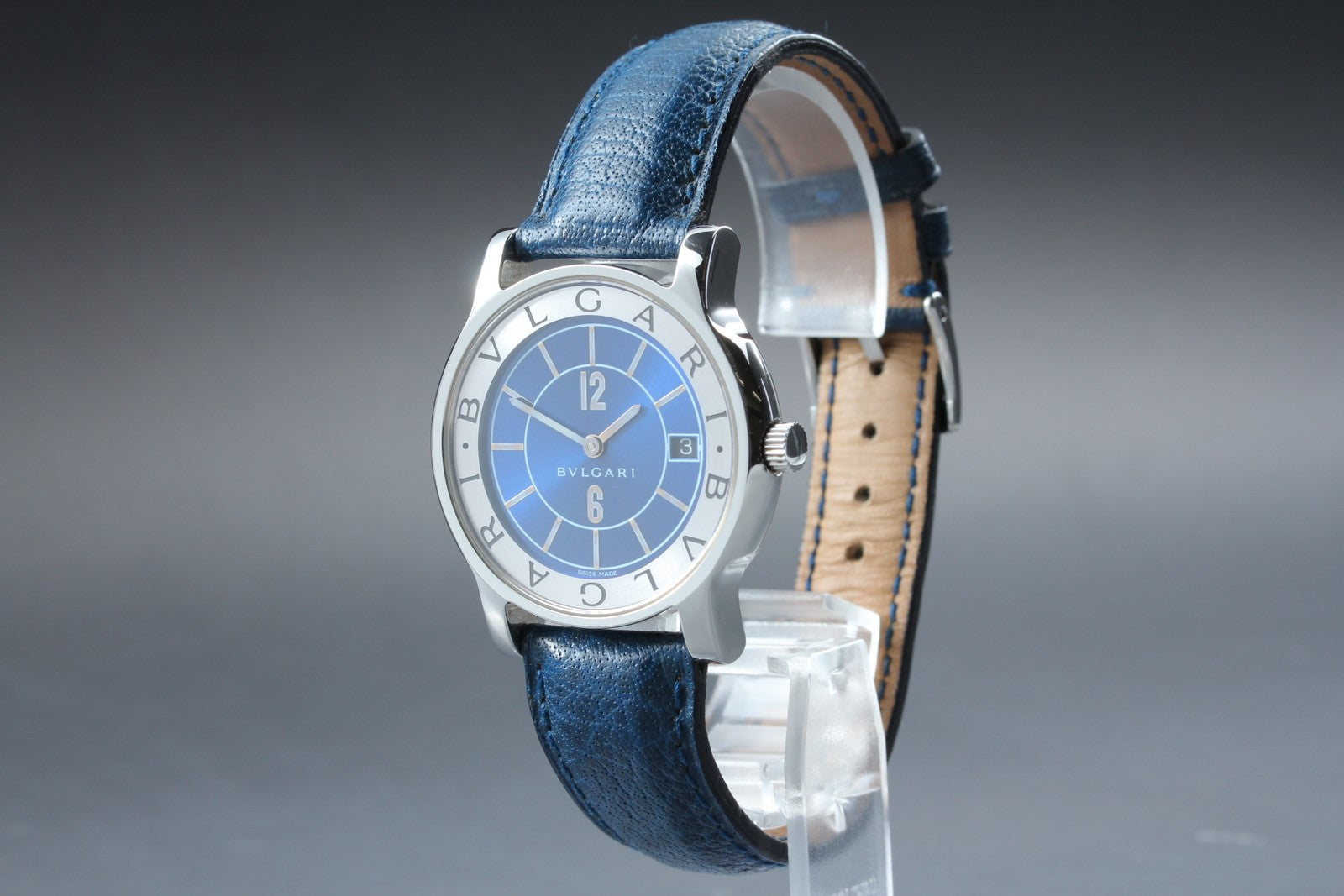 New Batt BVLGARI SOLOTEMPO ST35S Quartz Blue Men's Watch 35mm JAPAN Exc+5*Box