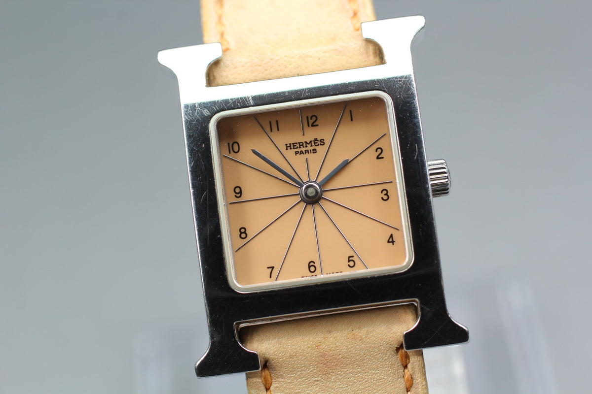 HERMES H Watch HH1.210 Quartz Orange Dial Women's Watch 21mm JAPAN Box