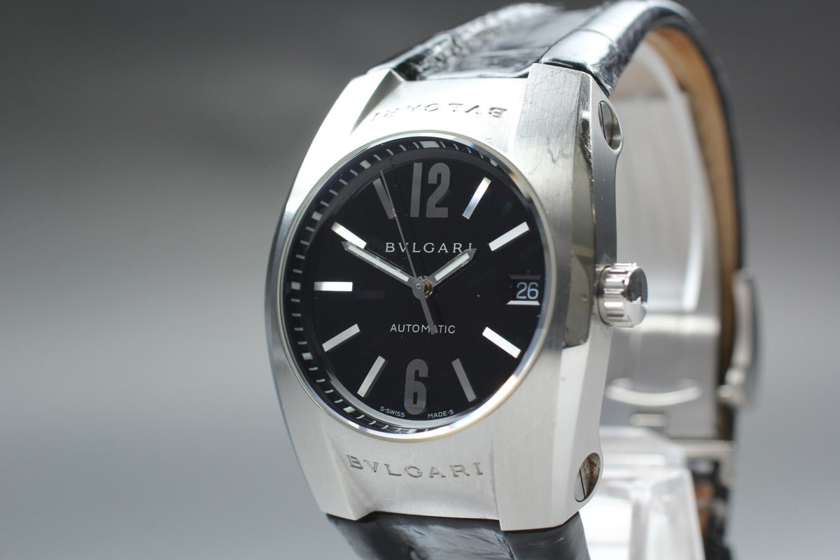 BVLGARI Ergon EG35S Automatic Black Dial Date Men's Watch 35mm JAPAN Box