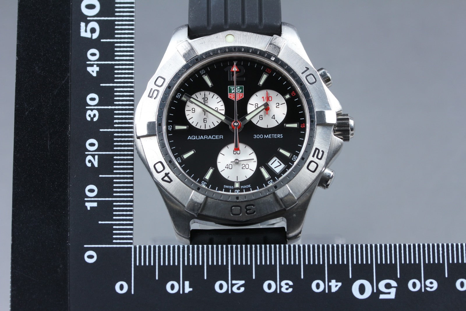 TAG Heuer Aquaracer CAF1110 Chronograph Black Date Quartz Men's Watch 42mm Exc+5