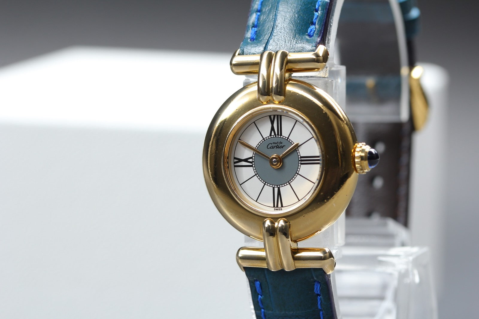 Vintage Cartier Must Colisee Vermeil 590002 Blue White Dial Women's Qz Watch