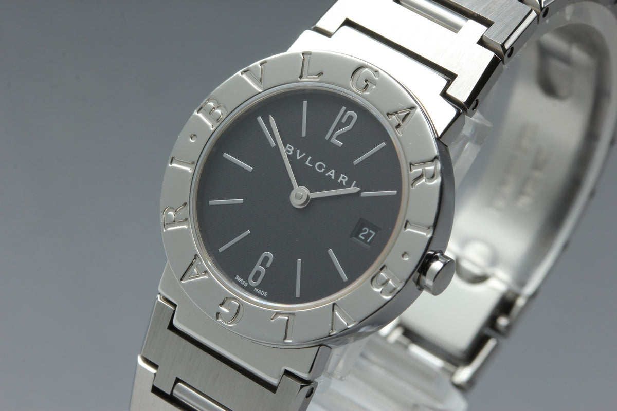 New Batt BVLGARI BB26SS Black Dial Quartz Date Women's Watch 26mm Used JAPAN