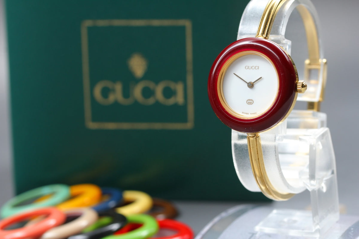 New Batt Gucci 1100-L Change Bezel 11Colors White Women Quartz Watch 26mm JP Box