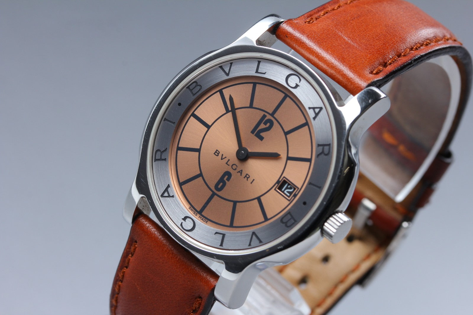 New Batt BVLGARI SOLOTEMPO ST35S Pink Quartz Men's Watch 35mm JAPAN Box