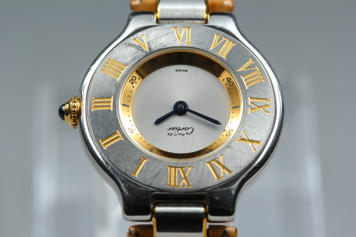 Vintage Cartier Must De 21 1340 Silver Quartz Women's Watch 27mm JAPAN Box