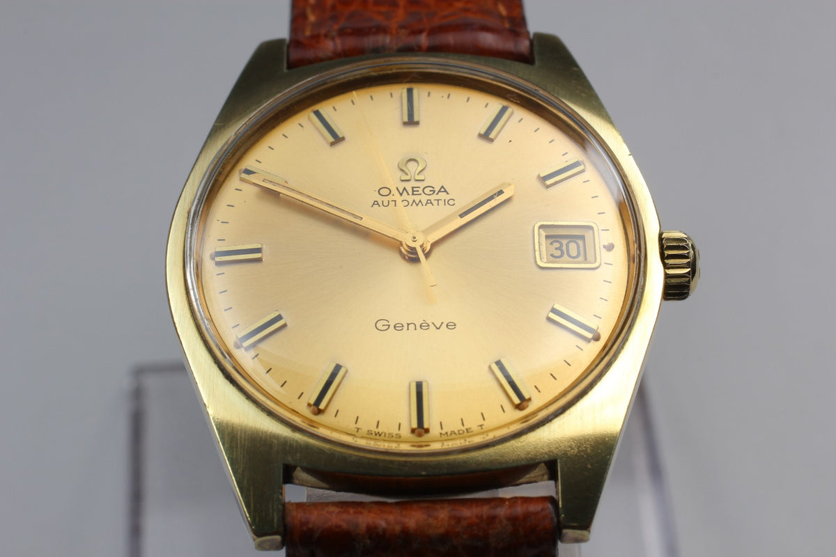 OMEGA Geneve 166.041 Cal.565 Date Gold Brown 34mm Automatic Men's Watch Vintage