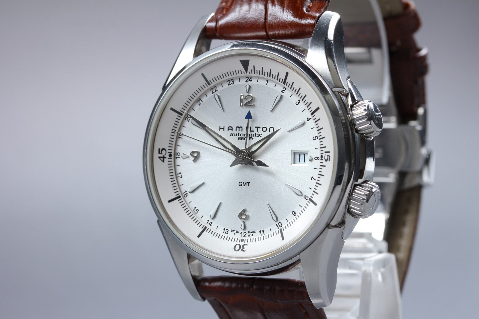 HAMILTON Jazzmaster Traveler H326250 Silver Mens Date Automatic GMT Watch Exc+5