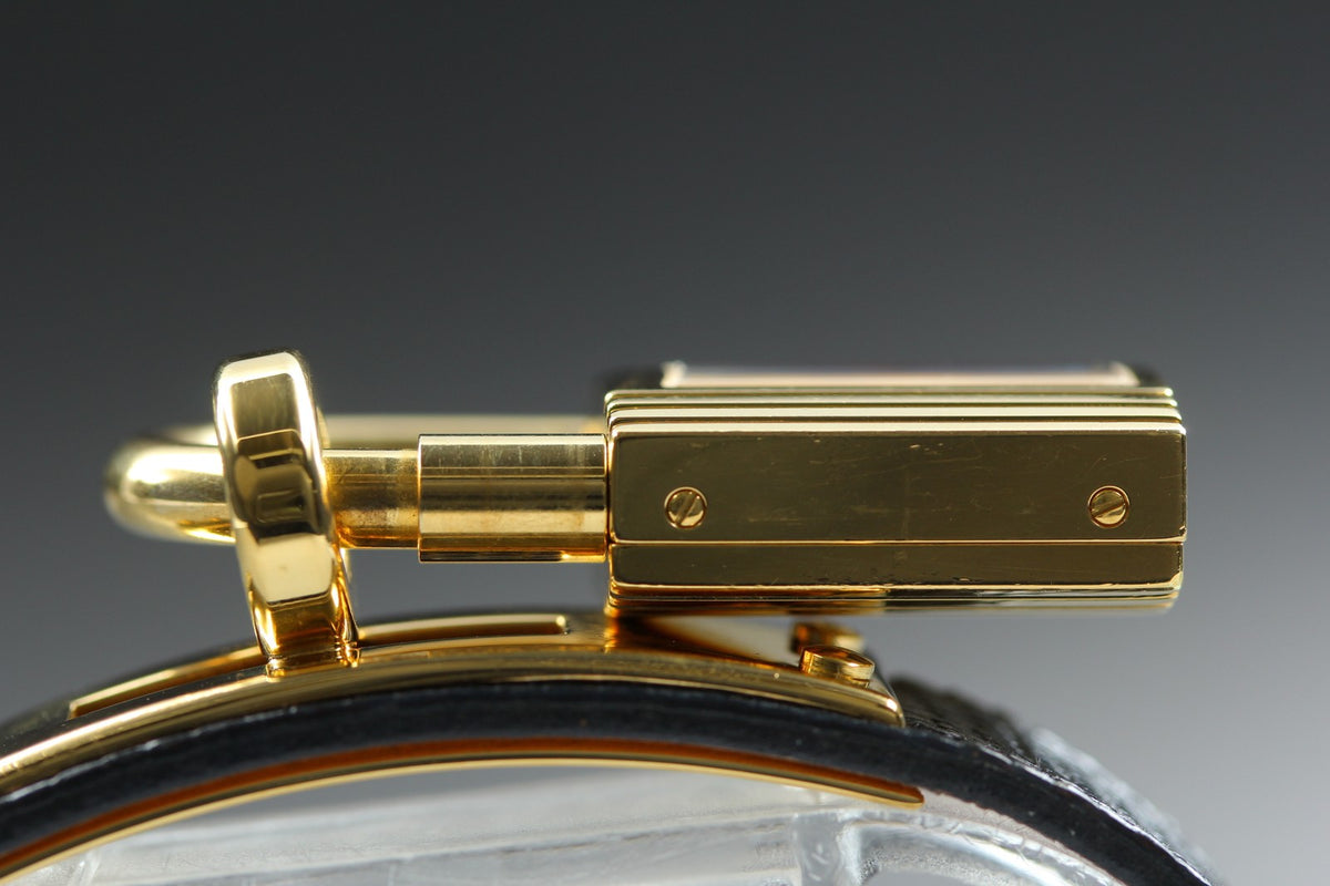 HERMES Kelly Watch Gold Black Leather "=" Woman's Quartz Watch Vintage