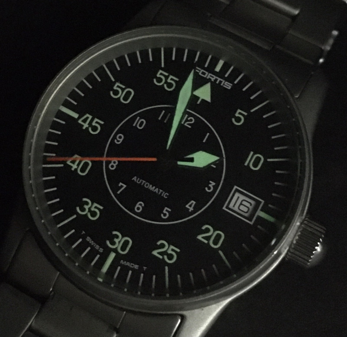 FORTIS Flieger 620.10.46 Automatic Black Men's Date Watch 34mm JAPAN Exc+5*Box