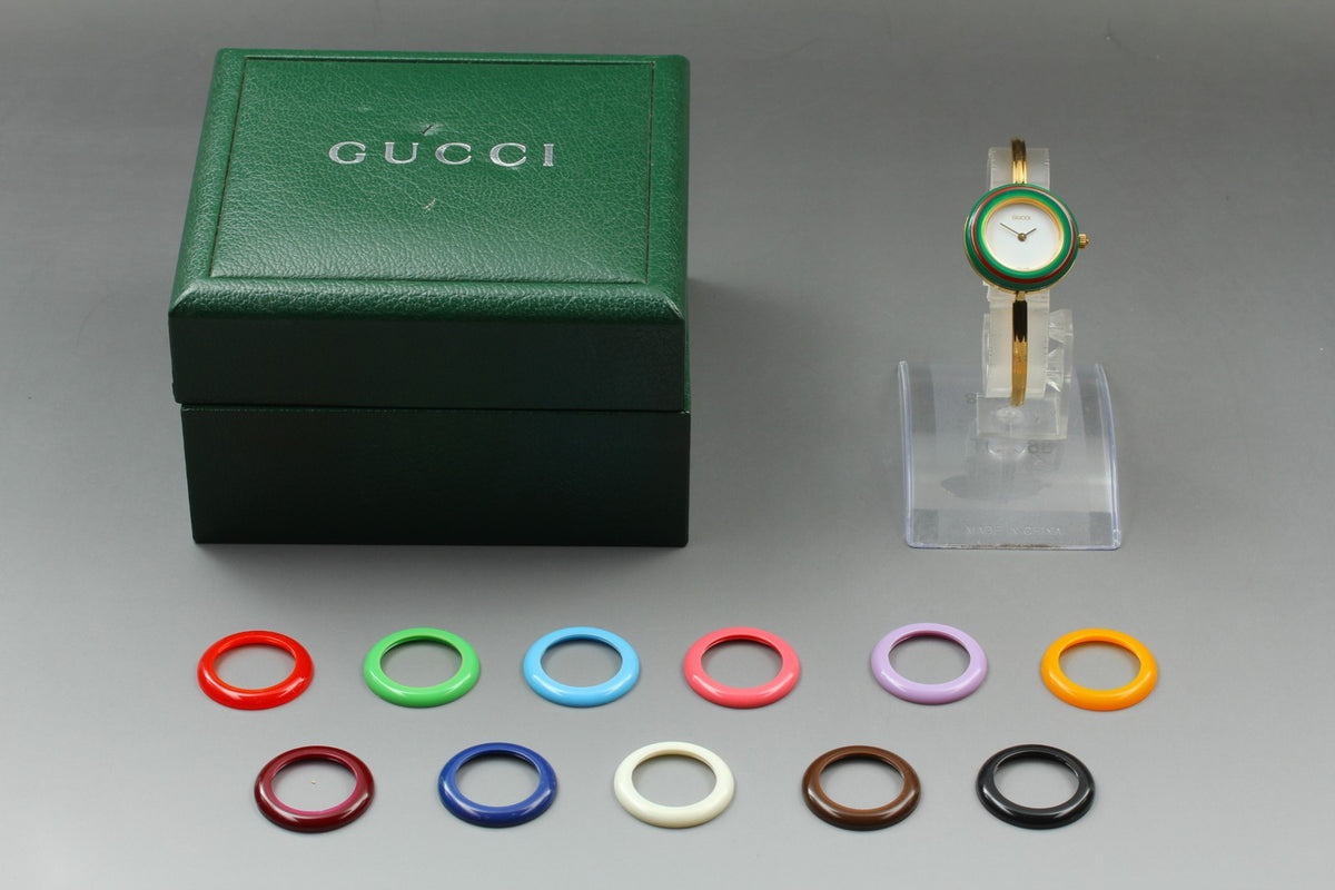 New Batt GUCCI Change Bezel 11/12.2 12Color Quartz Women's Watch w/Box JAPAN