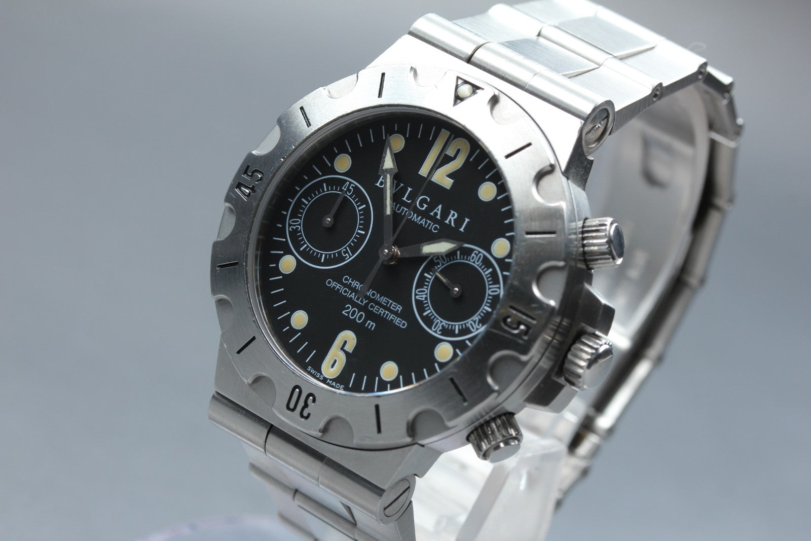 BVLGARI Diagono Scuba SC38S Chronograph Automatic Black Boy's Watch 39mm JAPAN