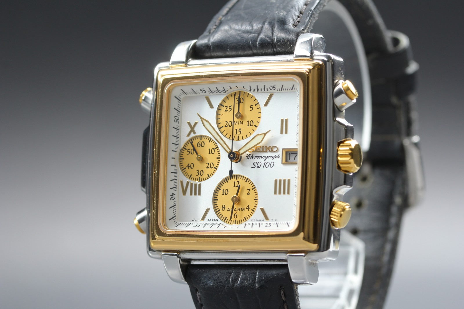 Vintage SEIKO SQ100 7T32-5A20 Monaco Chronograph Quartz Men's Watch 36mm JAPAN