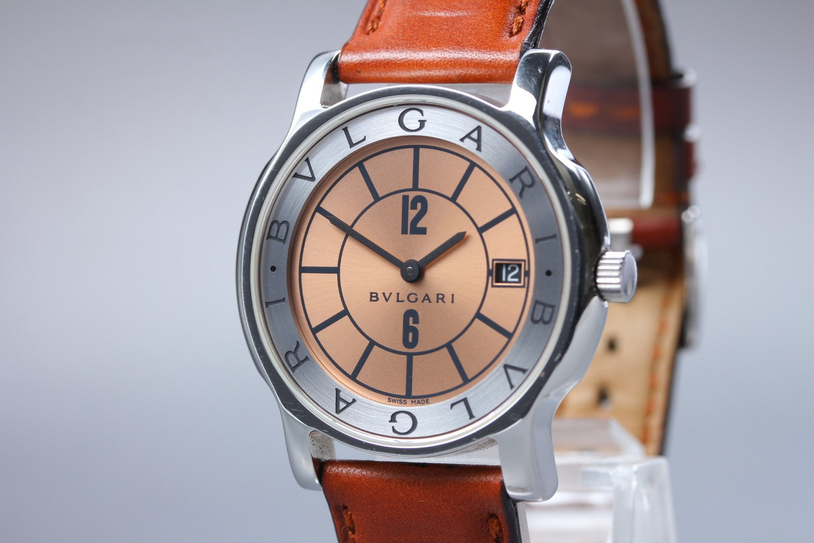 New Batt BVLGARI SOLOTEMPO ST35S Pink Quartz Men's Watch 35mm JAPAN Box