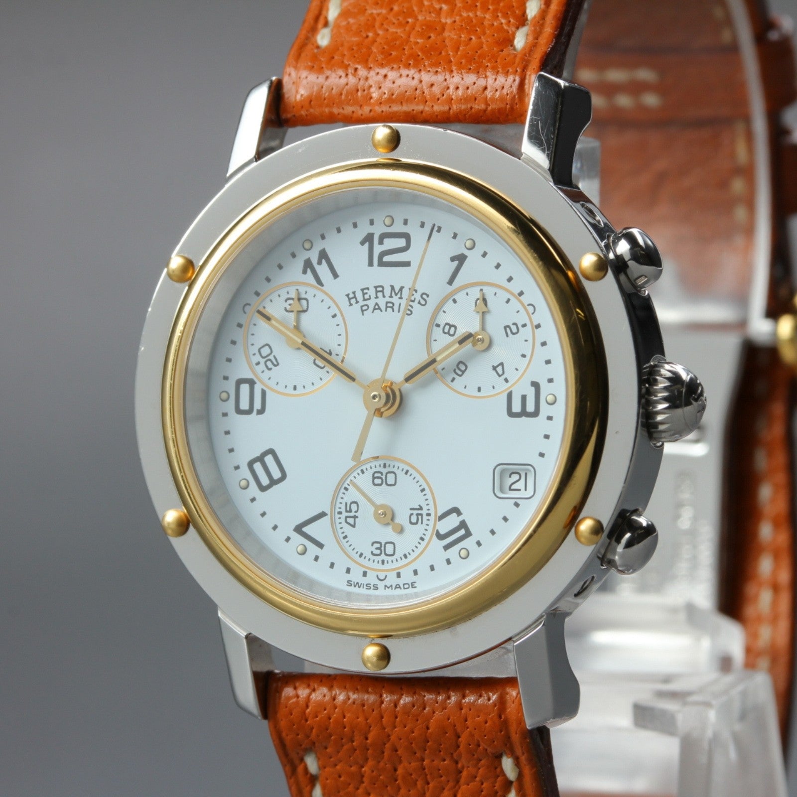 New Batt HERMES Clipper CL1.320 Quartz White Dial Ladies Watch 31mm JAPAN