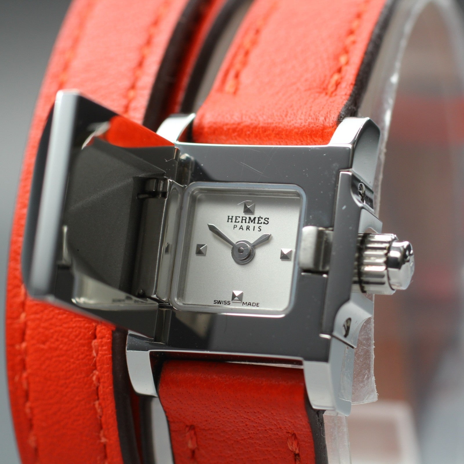 HERMES Medor Double Tour ME2.110 Silver Quartz Ladies Watch 17mm JAPAN Box