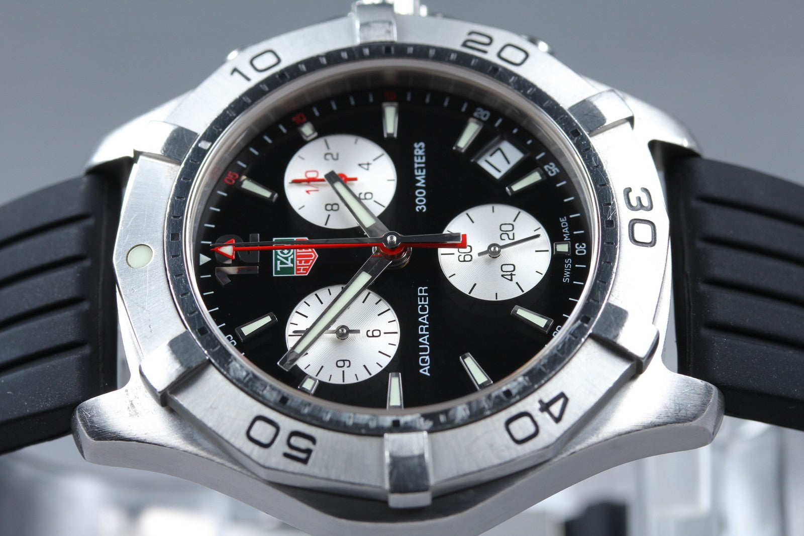 TAG Heuer Aquaracer CAF1110 Chronograph Black Date Quartz Men's Watch 42mm Exc+5