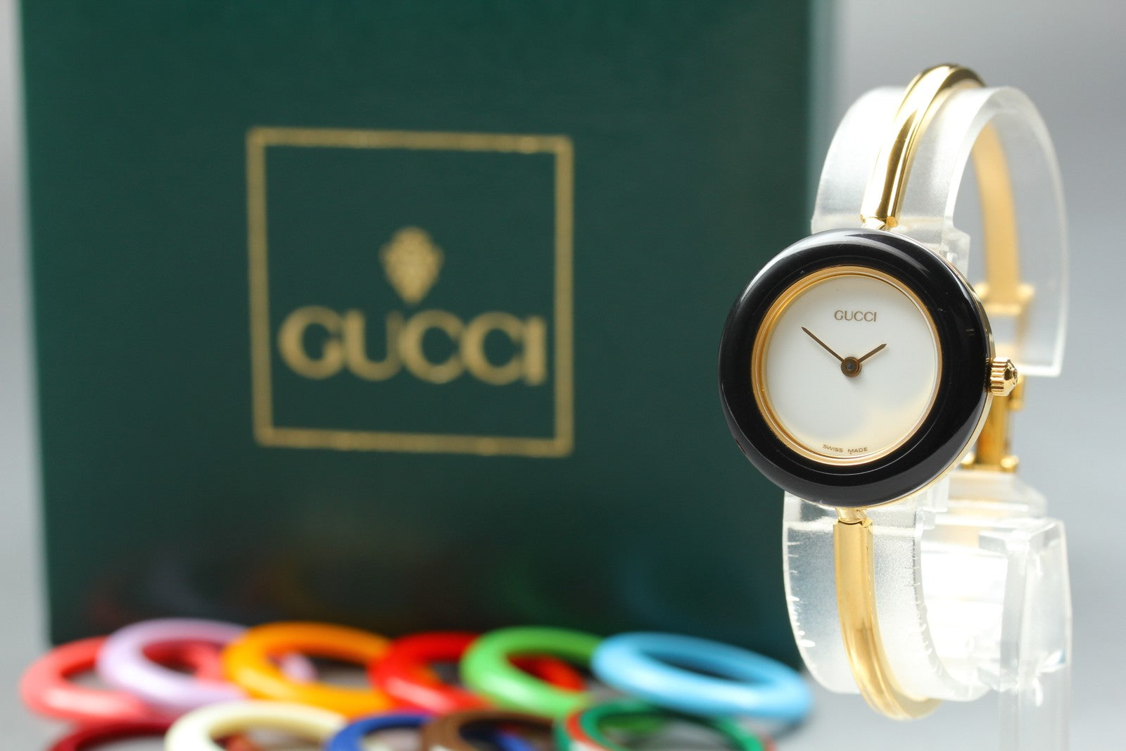 New Batt Gucci Change Bezel 11/12.2 12Color Women's White Quartz Watch JP N MINT