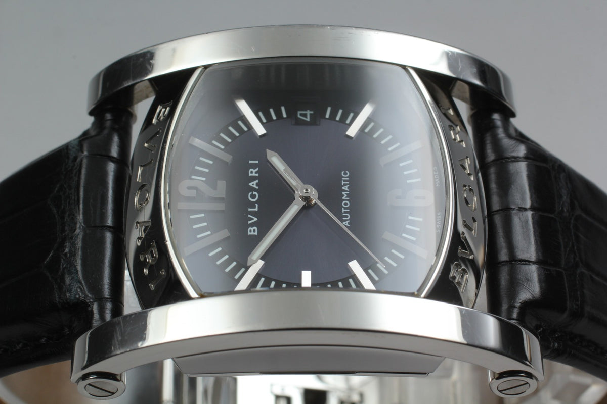 BVLGARI Assioma AA44S Black Dial Automatic Date Men's Watch 34mm From JAPAN Box