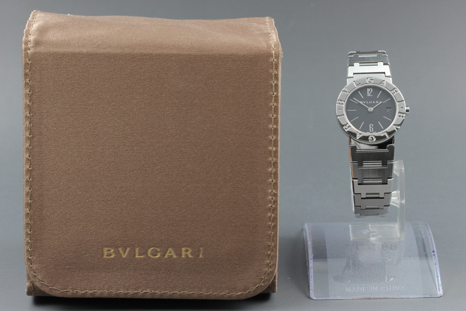 New Batt BVLGARI BB26SS Black Dial Quartz Date Women's Watch 26mm Used JAPAN
