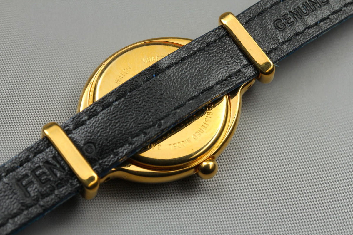 FENDI 640L Chameleon Blue Leather Belt Gold 24mm Women's Quartz Watch Vintage