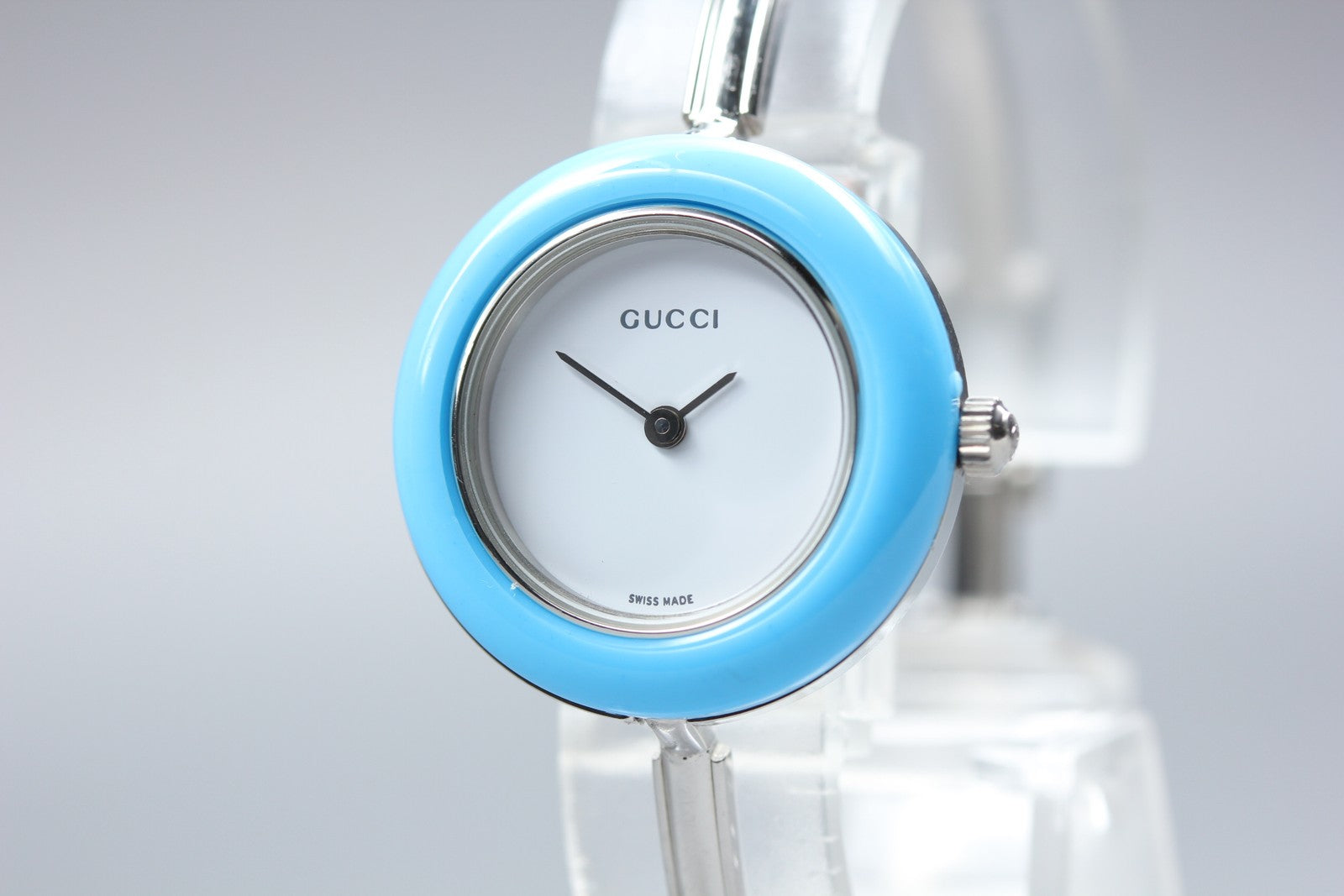 Vintage Gucci Change Bezel 11/12.2L Light Blue Bezel Silver Women's Quartz Watch
