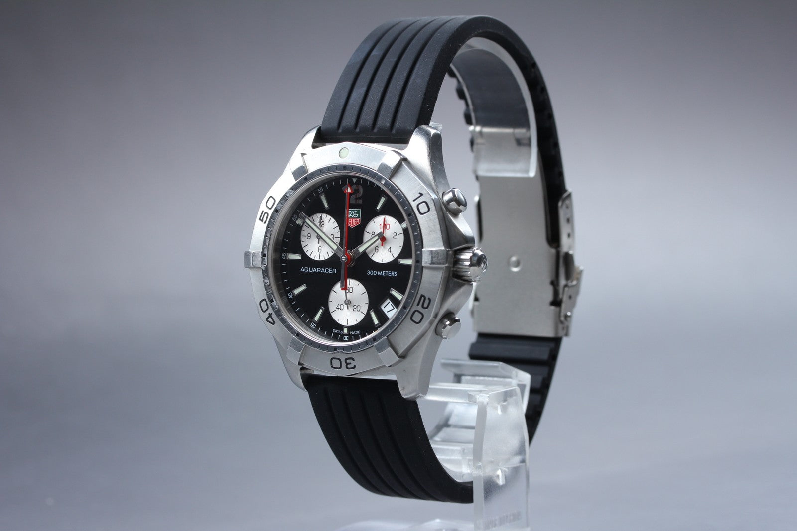 TAG Heuer Aquaracer CAF1110 Chronograph Black Date Quartz Men's Watch 42mm Exc+5