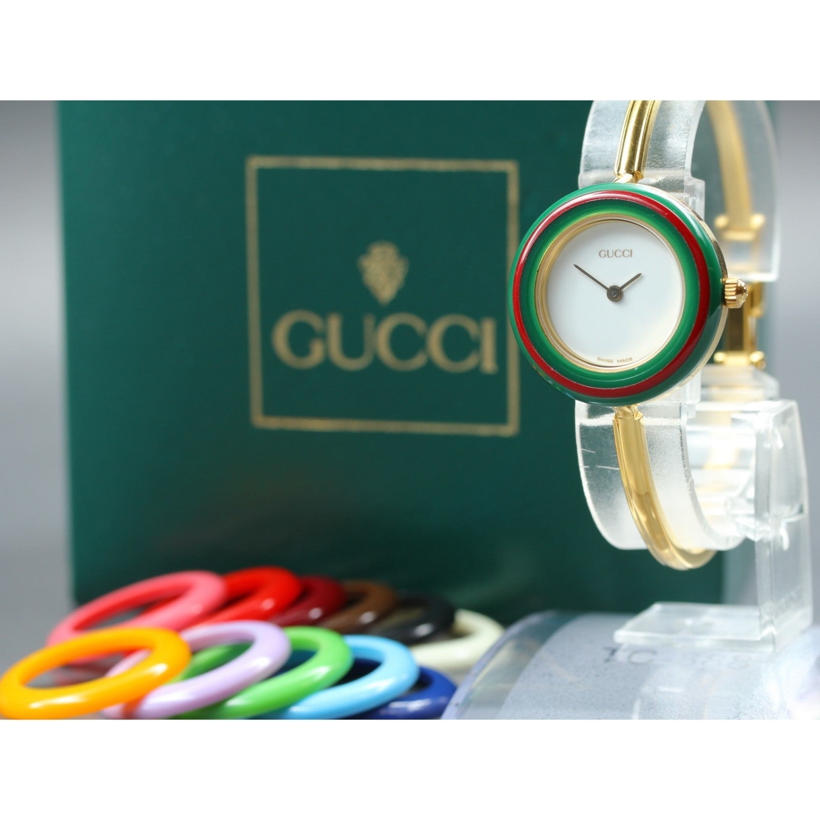 New Batt Vintage GUCCI Change Bezel 11/12.2 12Color Quartz Women's Watch JP Box